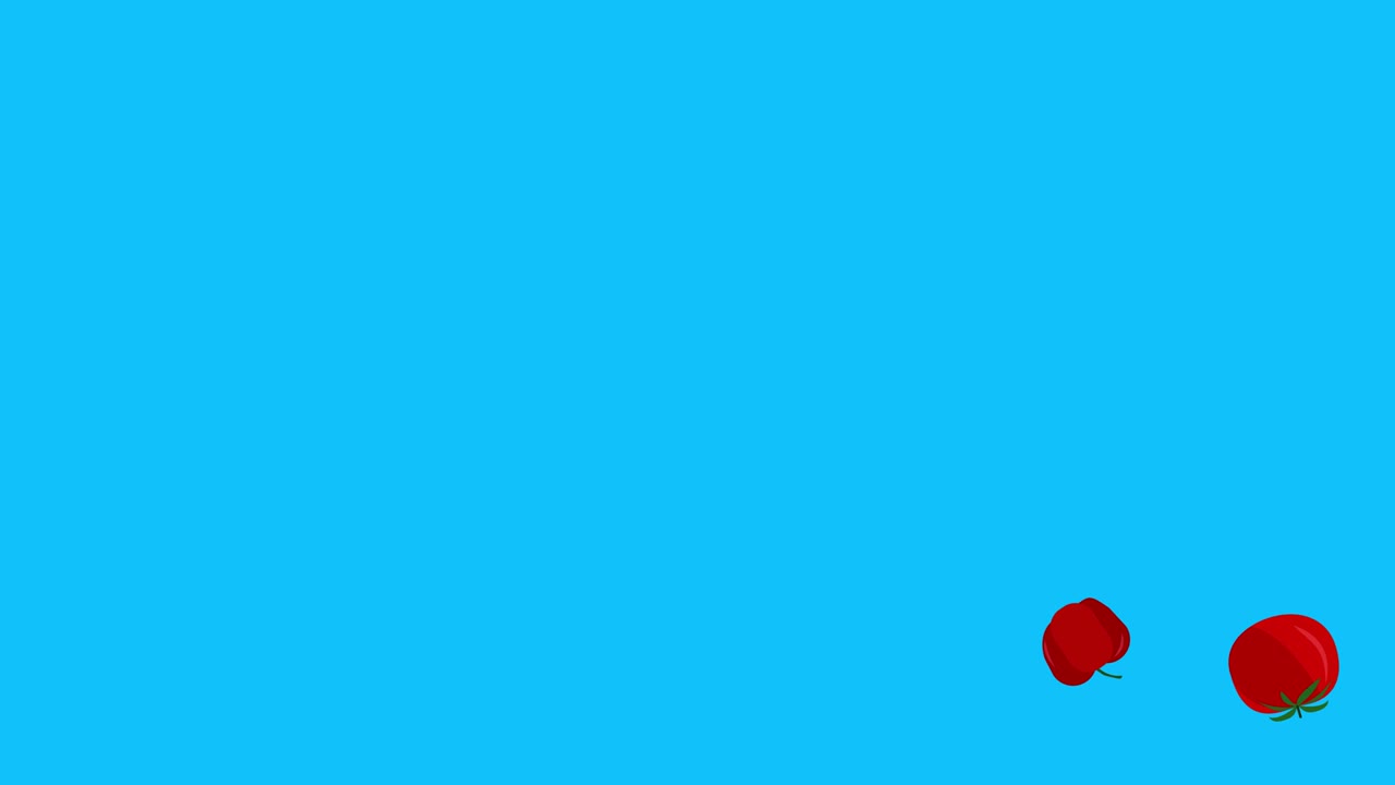 Vegetables animation on blue screen chroma key, flat design elements