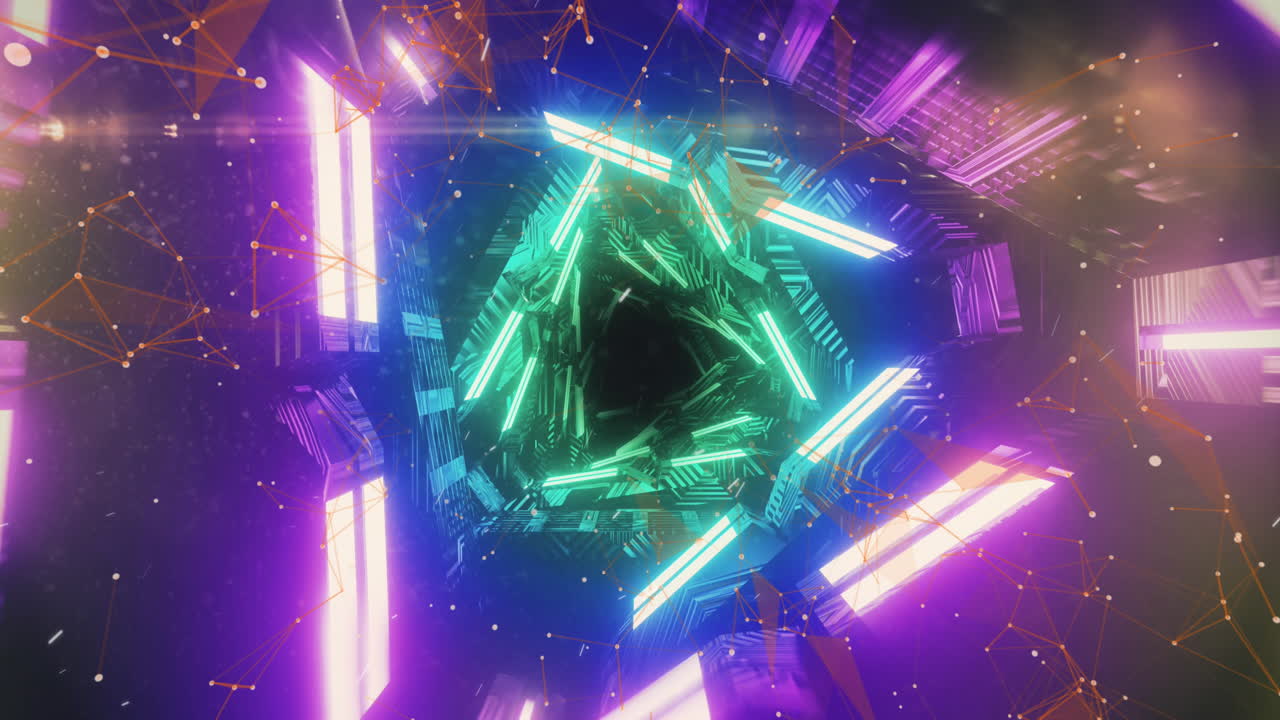 las formas del caleidoscopio se mueven contra el túnel brillante