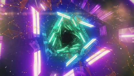kaleidoscope shapes moving against glowing tunnel