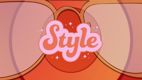 animation of style text over sunglasses on orange background