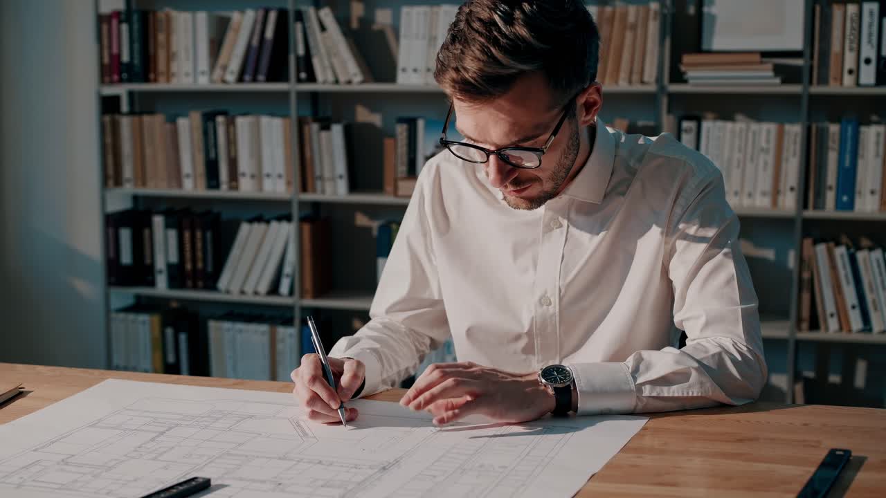 arquitecto trabajando en planos