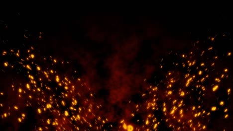 burning red hot flying sparks fire in the night sky. beautiful abstract background flying on black background.