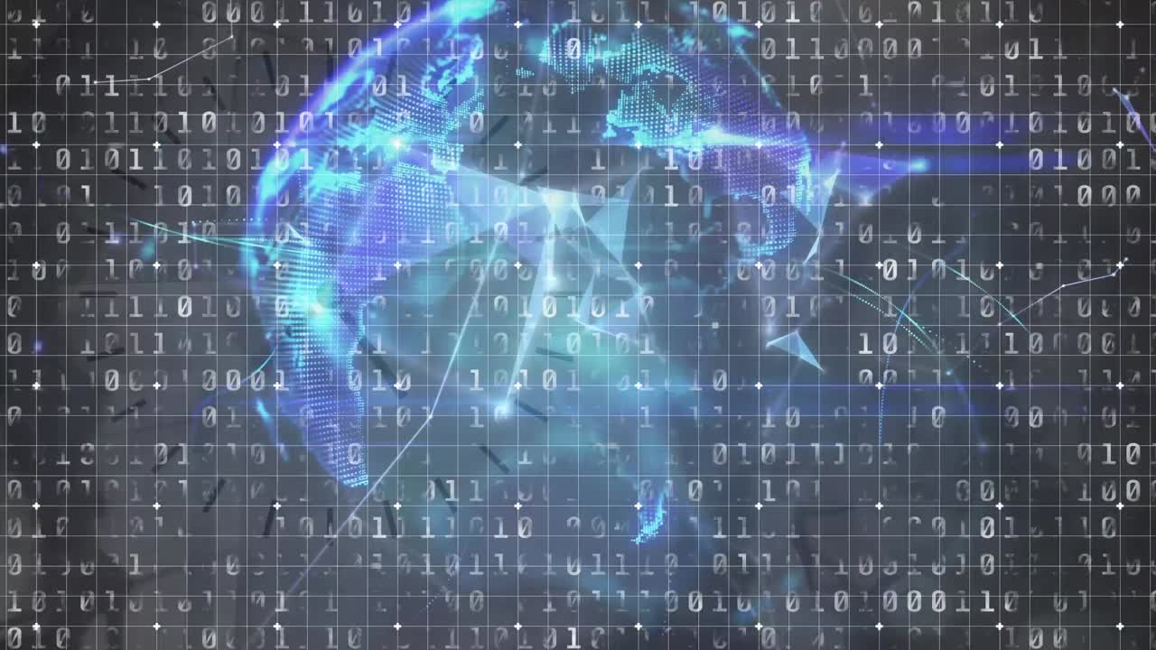 Animation of data processing and shapes over clock