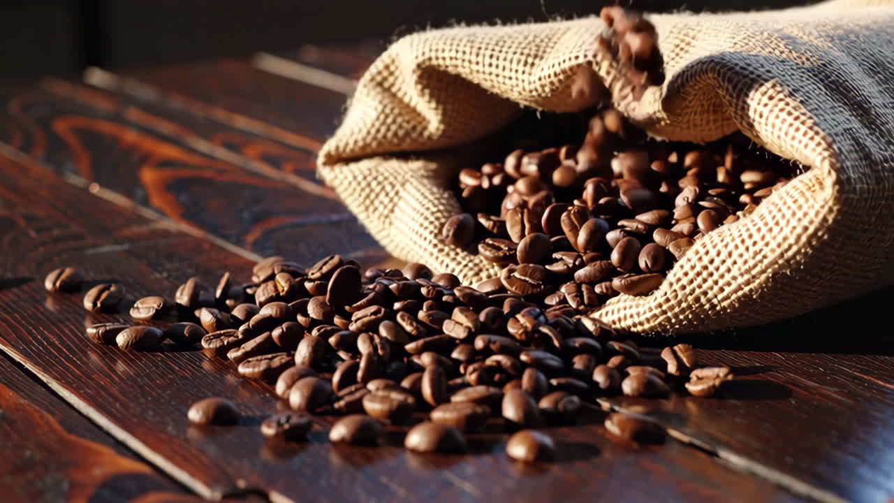 Chicchi di caffè che fuoriescono da un sacco di iuta