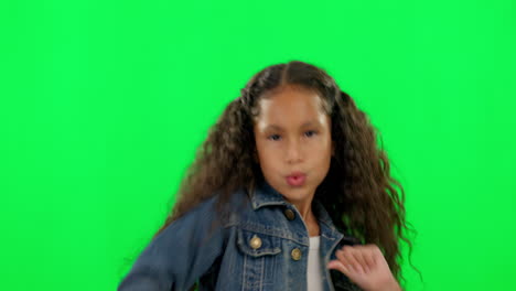 Green-screen,-thumbs-up-and-face-of-child-dance