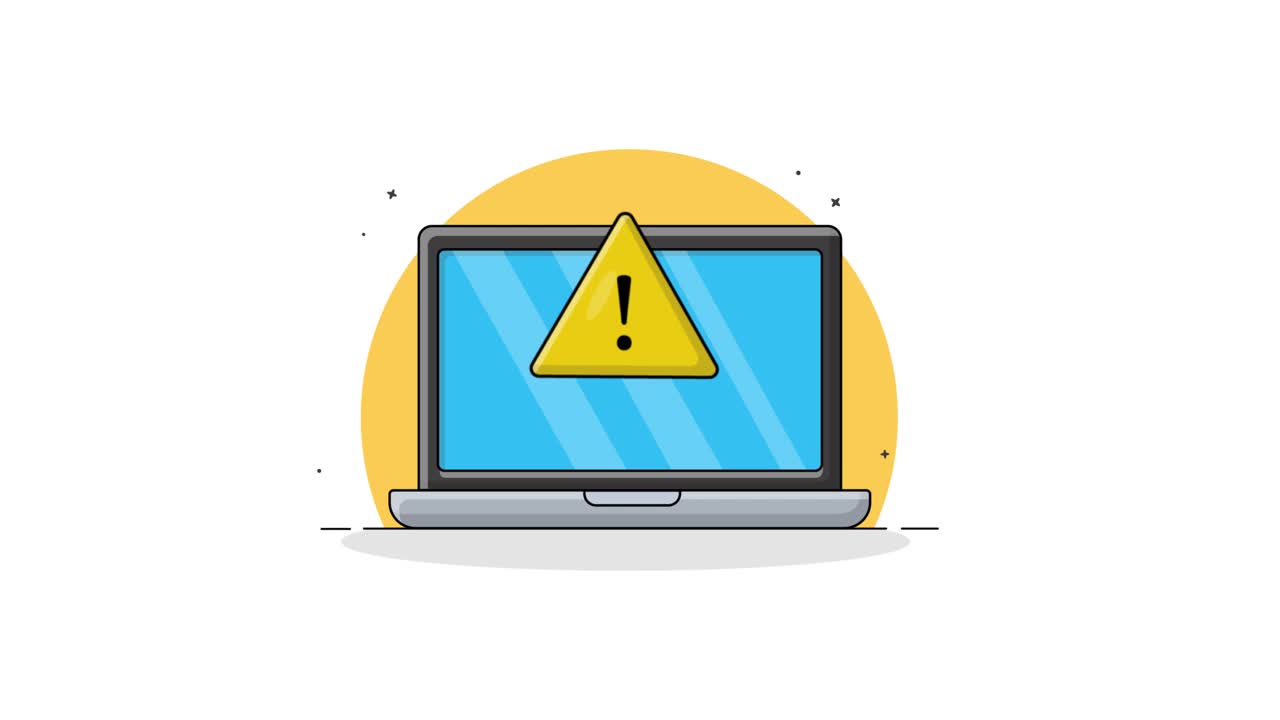 Animated Laptop with Warning Sign and Repair Tools