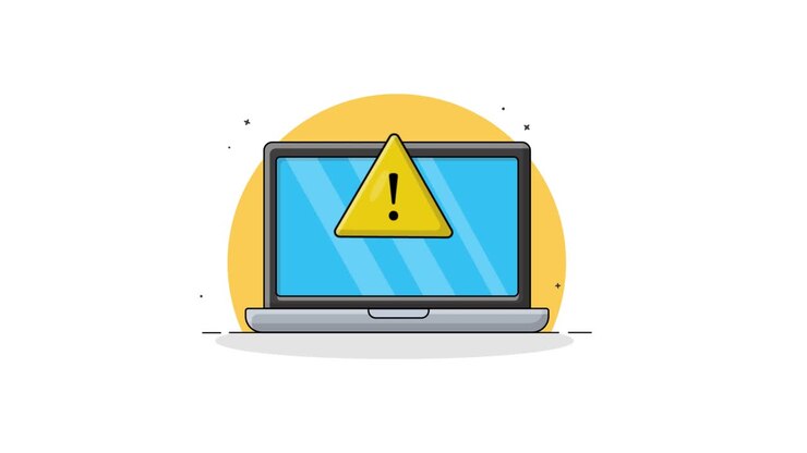 Animated Laptop with Warning Sign and Repair Tools
