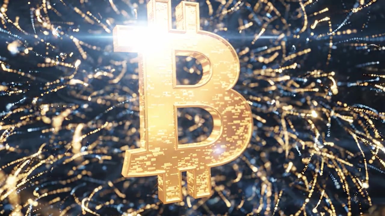 A Stunning Visualization of Bitcoin Surrounded by Sparkling Lights and Futuristic Grid Patterns, Highlighting the Digital Currency's Impact on the Financial Landscape