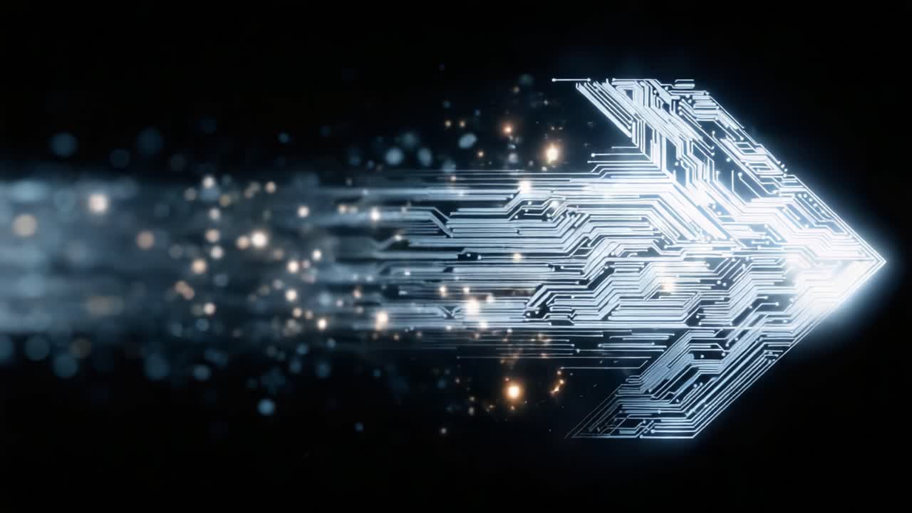 Dynamic Circuit Arrow Represents Technological Advancement and Flow of Information in a Futuristic Context with Electrifying Speed and Precision
