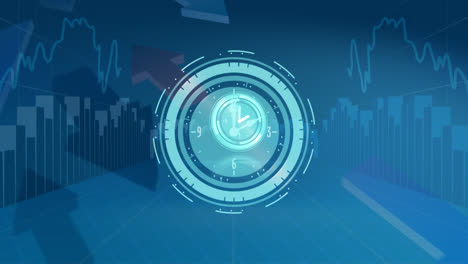 animación de reloj en movimiento sobre gráfico y flechas