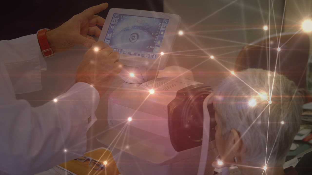 다양한 의사와 환자를 통해 의료 장비를 사용하는 연결의 반이는 네트워크의 애니메이션