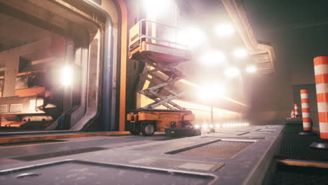 corredor industrial futurista con equipos de mantenimiento