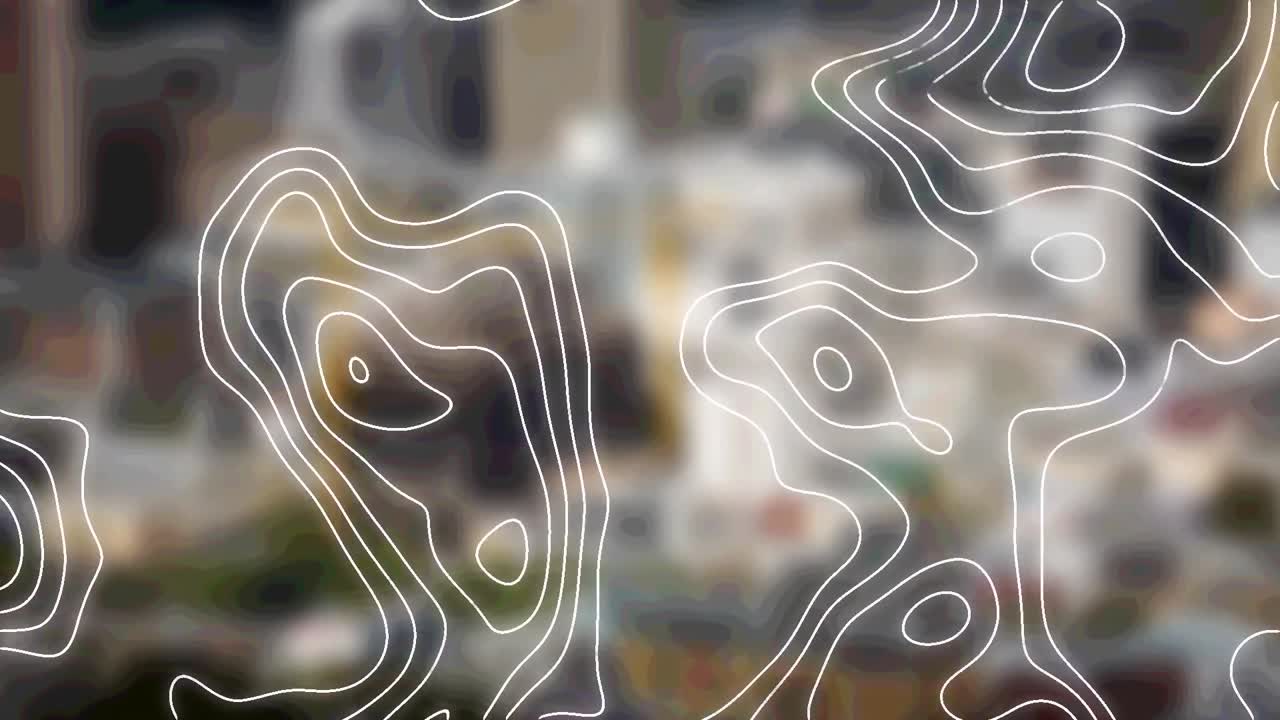 Animation of moving white lines over cityscape