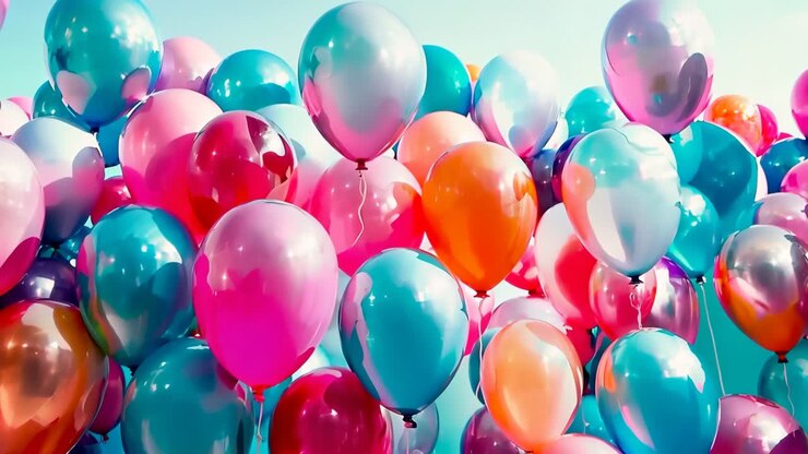 A bunch of colorful balloons floating in the air