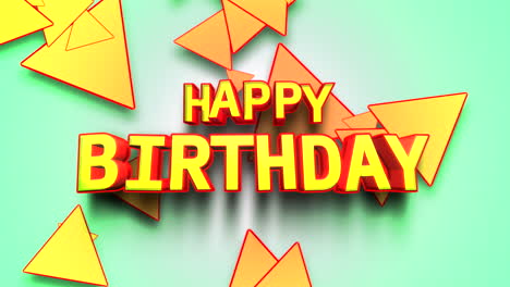 happy birthday with cartoon triangles pattern on green gradient