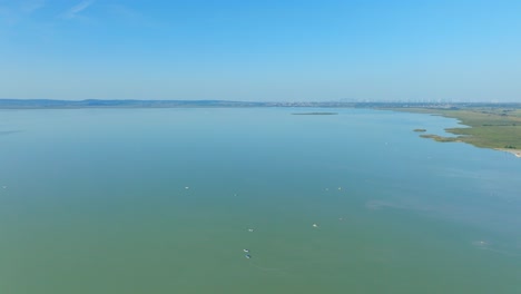 aerial view of lake neusiedl, neusiedler see in burgenland, austria