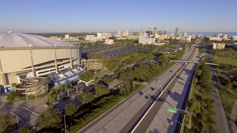 4K-Aerial-Drone-Video-of-Interstate-375-next-to-MLB-Tropicana-Field-in-Downtown-St