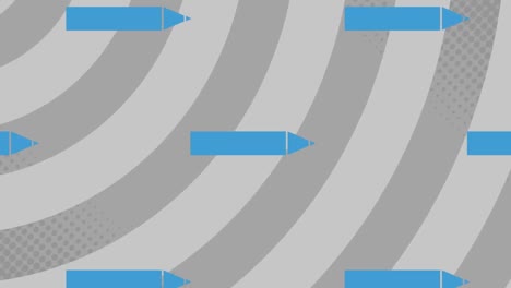 animación de lápices azules sobre un fondo de rayas grises con patrones