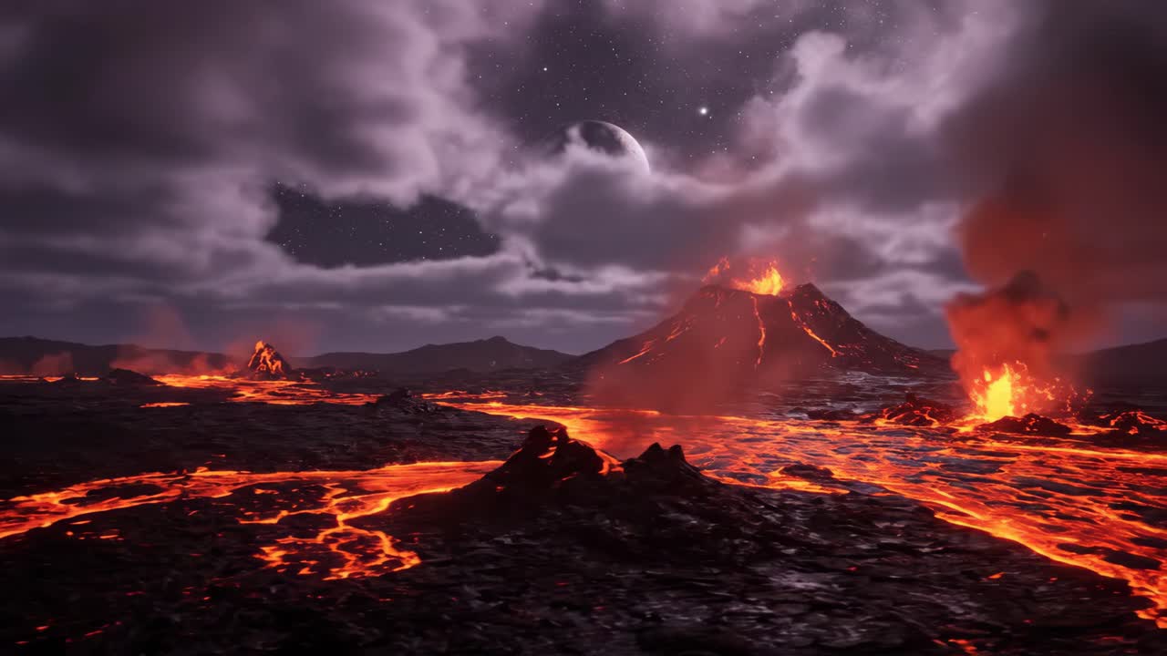 erupción volcánica por la noche
