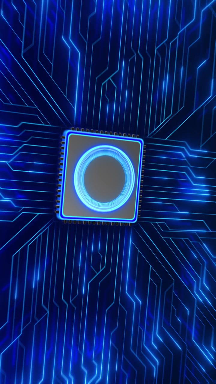 Advanced processor chip glows electronic circuit board artificial intelligence neural computing