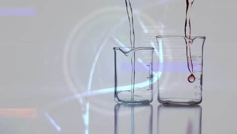 animación de la interferencia y la cadena de adn sobre vasos con líquido
