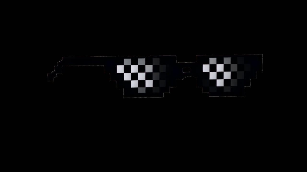 Pixelerede solbriller meme-ikon animation, isoleret aktiv, gennemsigtig 4K-video, alfakanal, ProRes.