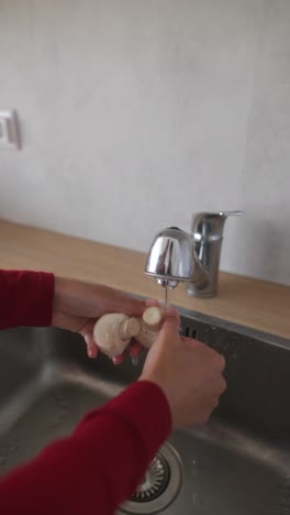 Washing Mushrooms in a Kitchen Sink