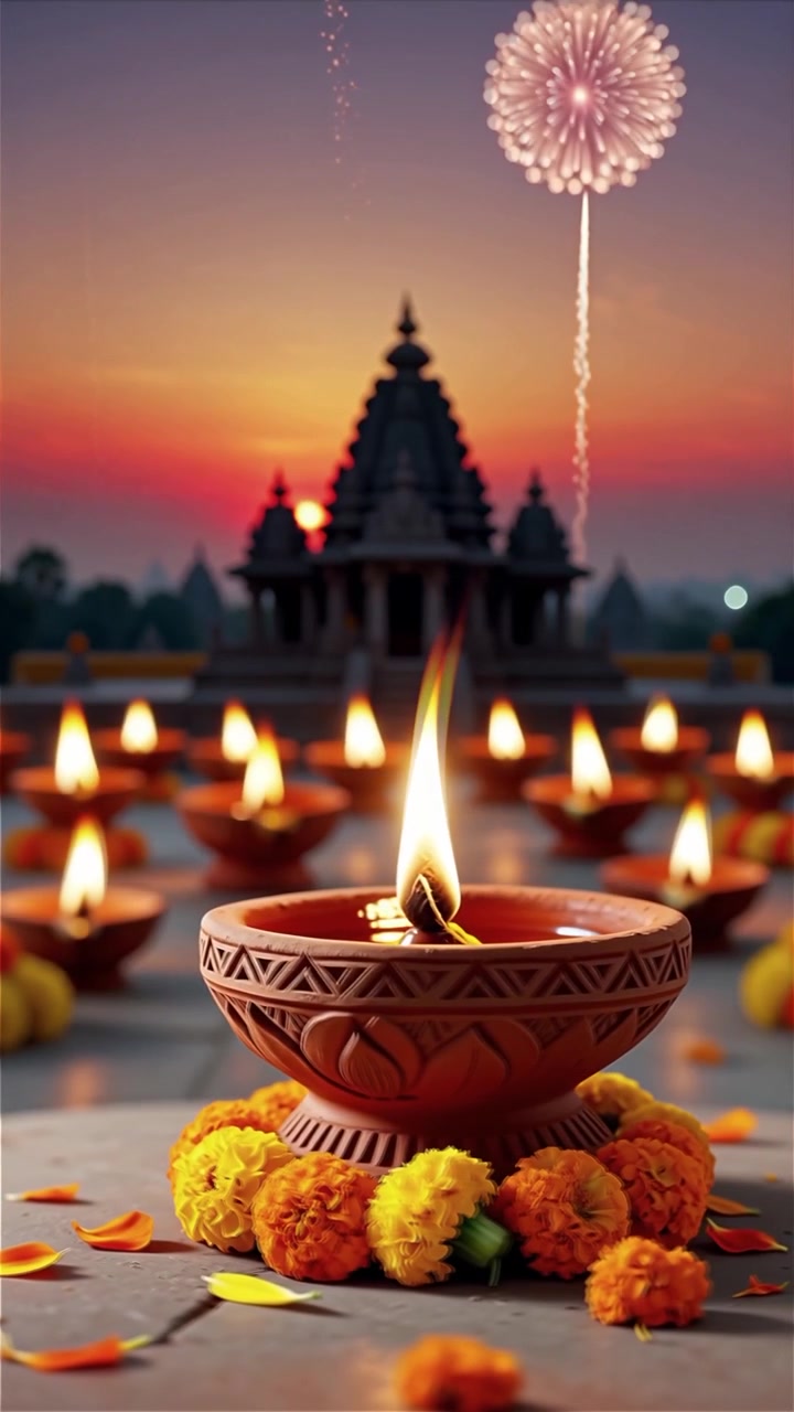 Diwali Festival Background with Lanterns and Traditional Diyas Decorations