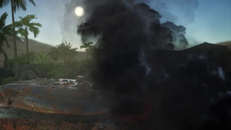 tanque quemado en el desierto al atardecer