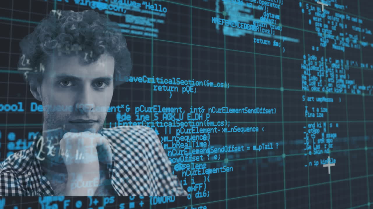 hombre con la mano en la barbilla contra el procesamiento de datos