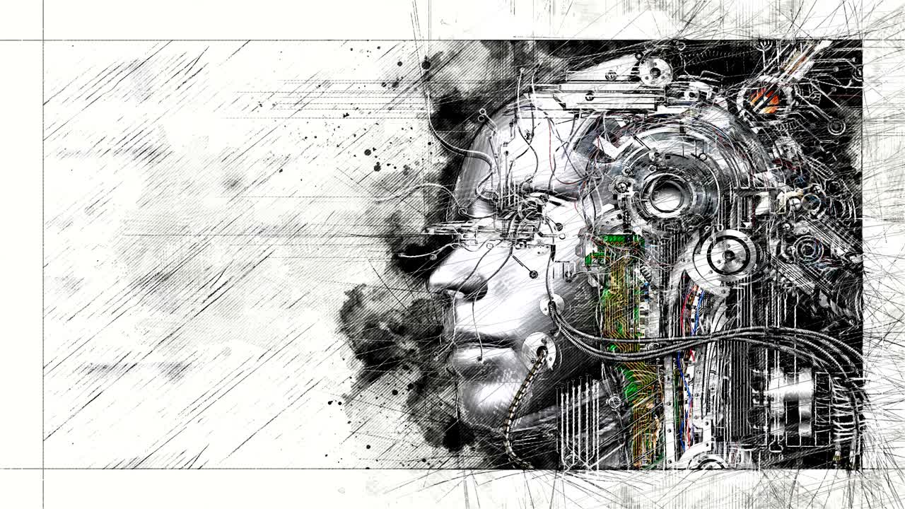 animación digital de un boceto artístico de cyborg