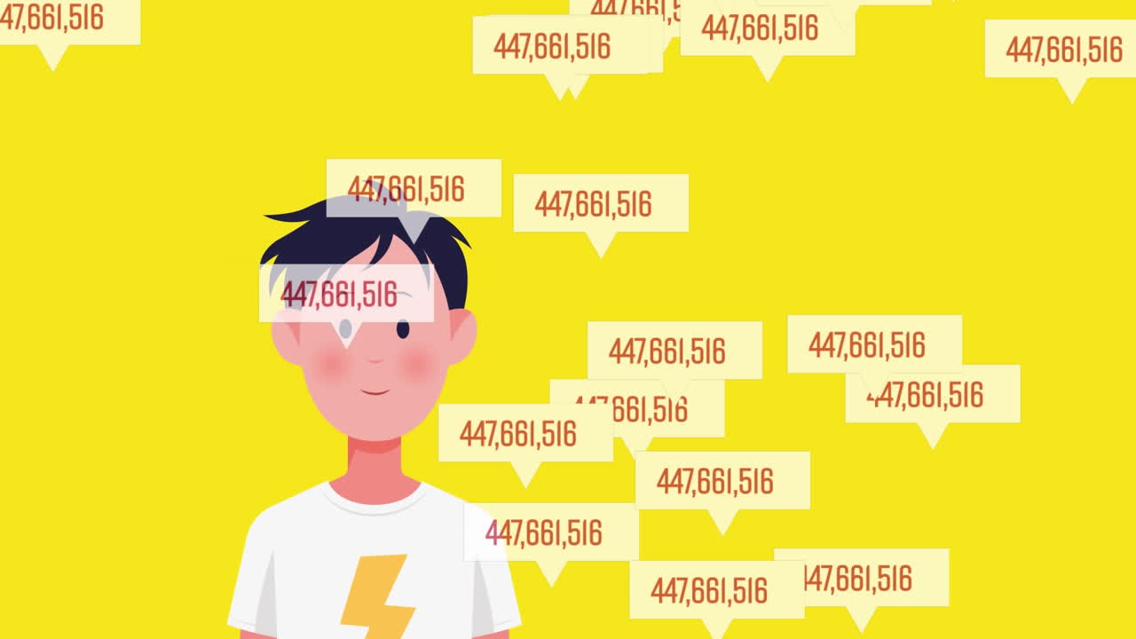 Fumetti con numeri crescenti che fluttuano davanti a più persone con mascherina