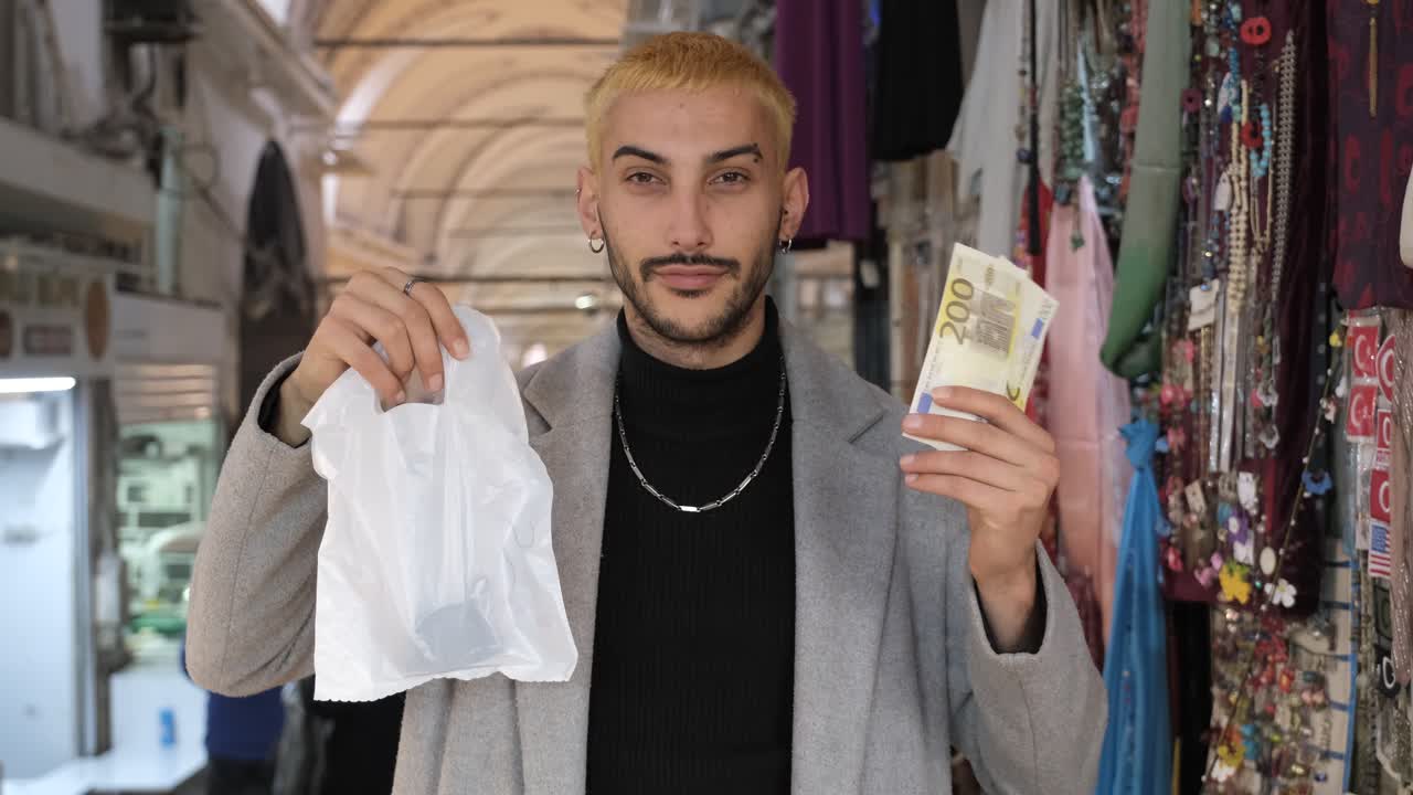 мужчина делает покупки