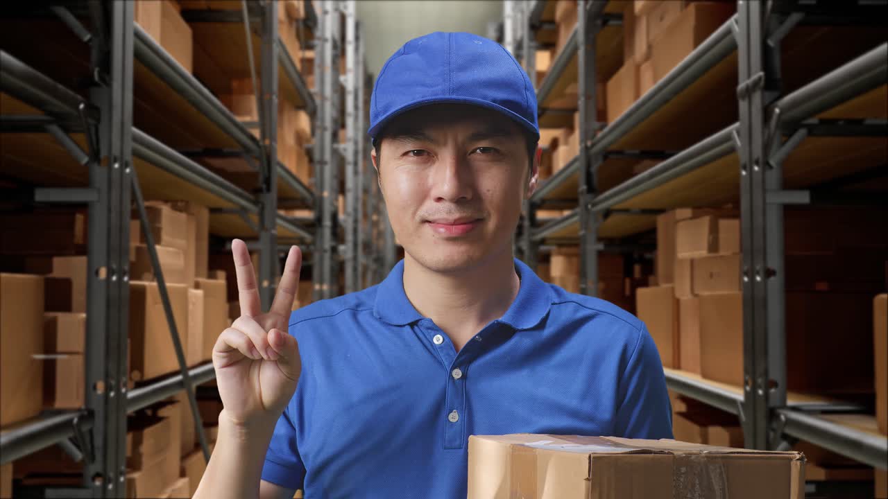 패키지를 가진 창고 노동자