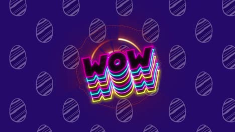 animation of wow text over scope scanning and egg icons on blue background