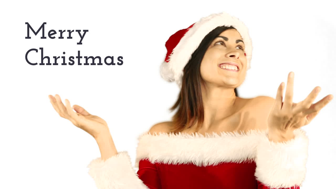 Texto Feliz Navidad y hermosa mujer Papá Noel