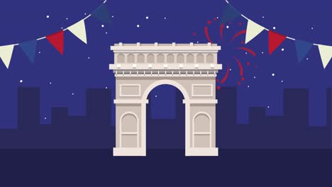 france independence day with arch of triumph and garlands