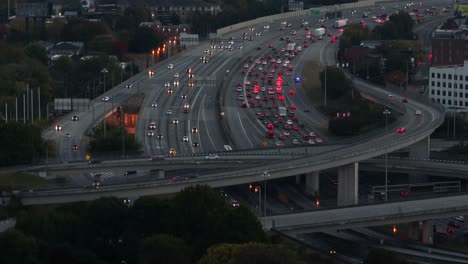 Aerial-of-traffic-jam-and-car-accident-at-night