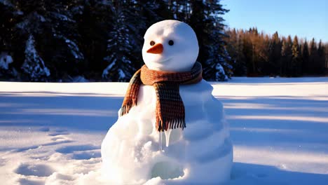 smiling snowman in a snowy landscape