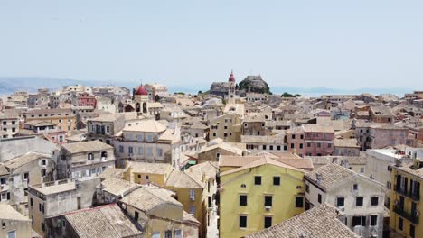 corfu town skyline in corfu island, greece, drone footage