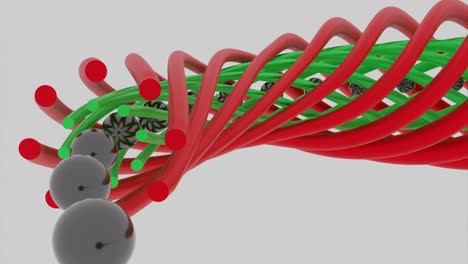 diseño de espiral 3d abstracto con tubos y esferas rojas y verdes