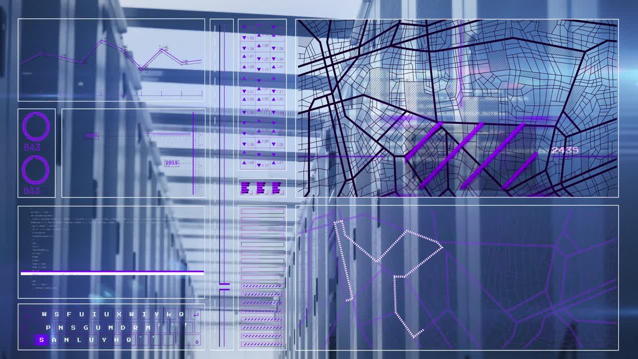 animación del procesamiento de datos a través de servidores informáticos