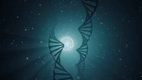 3d rendered animation of rotating dna molecule on blue background. genetics concept