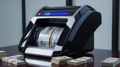 modern bill counter in action with stacks of money