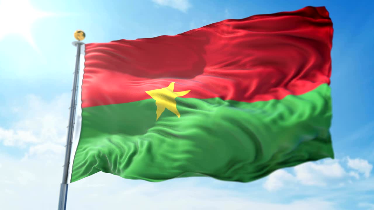 bandera de burkina faso bucle sin costuras vídeo de renderización 3d. hermoso bucle de tela textil agitando
