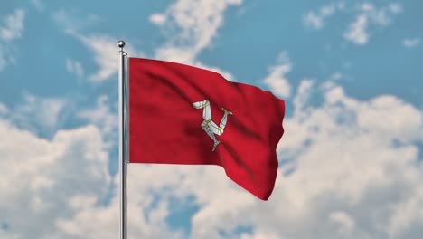 Isle-of-Man-flag-waving-in-the-blue-sky-realistic-4k-Video