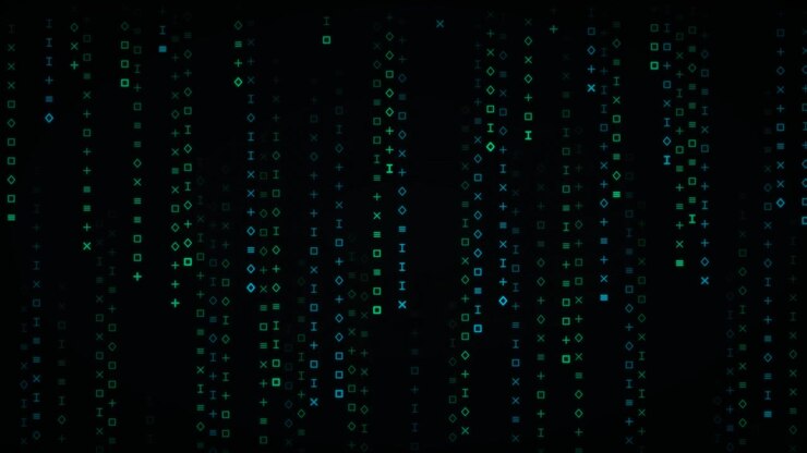Digital Matrix Rain With Geometric Symbols