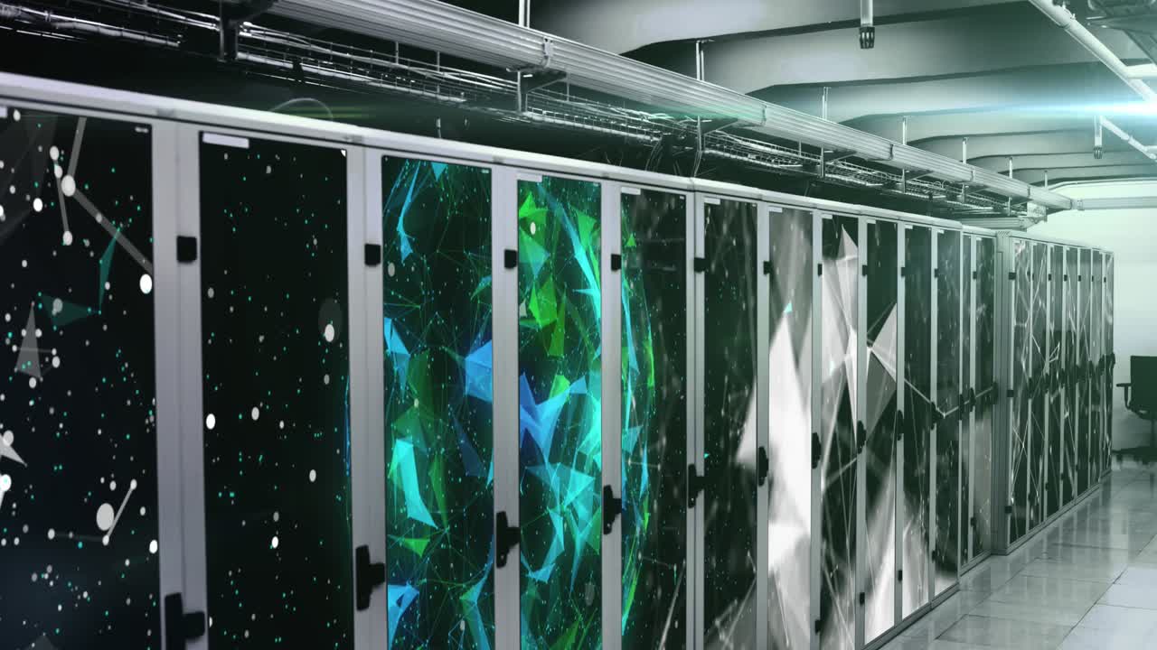 Animation of data processing and plexus networks against computer server room