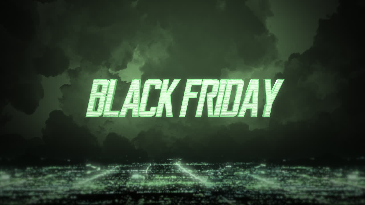 Black Friday and Big Sale on night city with green light
