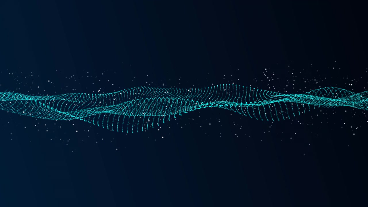 Abstract Digital Wave of Glowing Particles on Dark Background